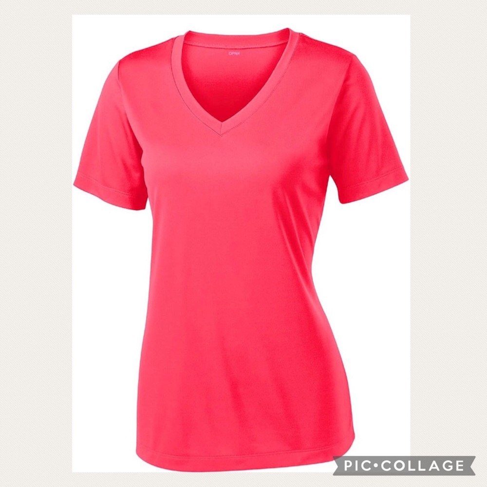 NWOT Vibrant Hot Pink V Neck Tee Size L